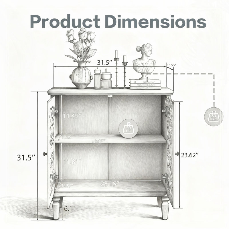 Buffet de rangement à 2 portes, tablette réglable et pieds en bois massif, Noir