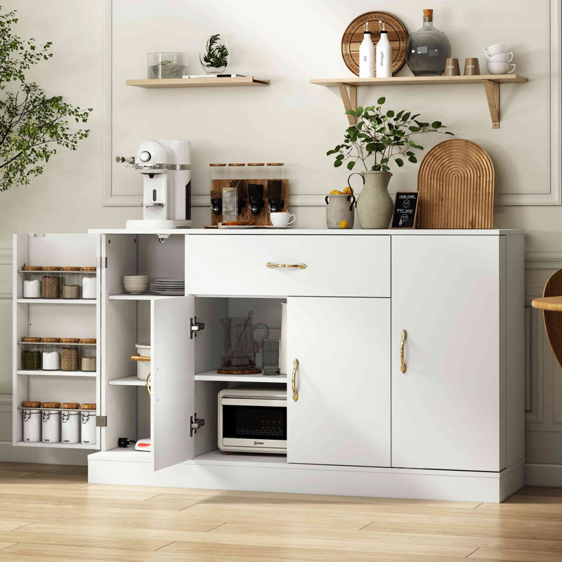 Buffet avec rangement, grande armoire de rangement avec 1 tiroir et 4 portes, buffet moderne pour la salle à manger