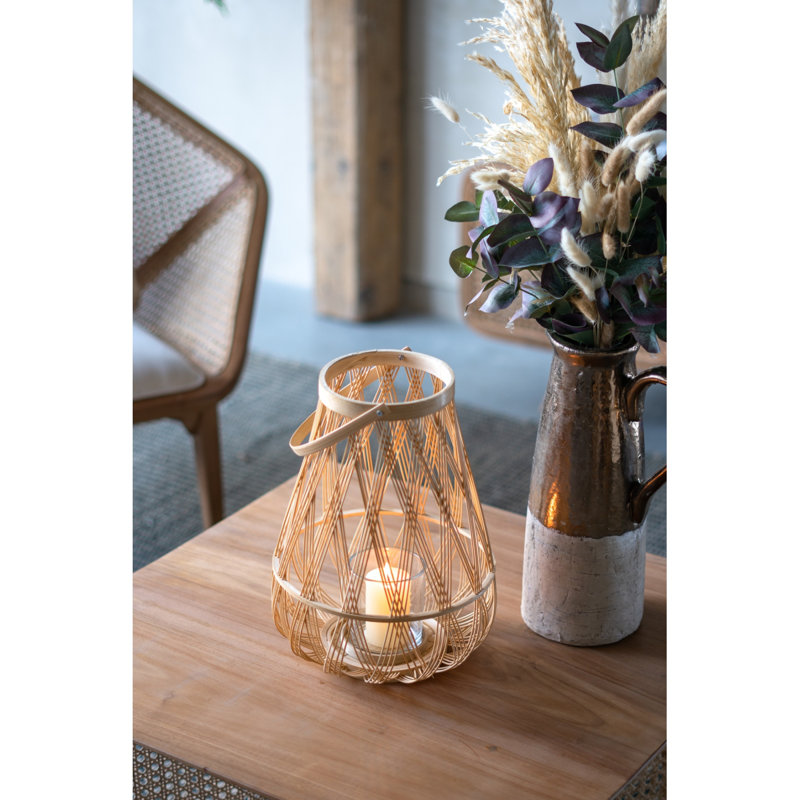 D9.5X13.5" Sienna Bamboo Lantern With Rope Handle