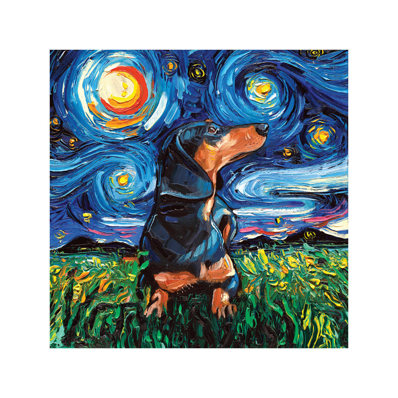 Dachshund Night by Aja Trier - Painting on Canvas, No Frame, 93.98 cm H x 93.98 cm W x 3.175 cm D