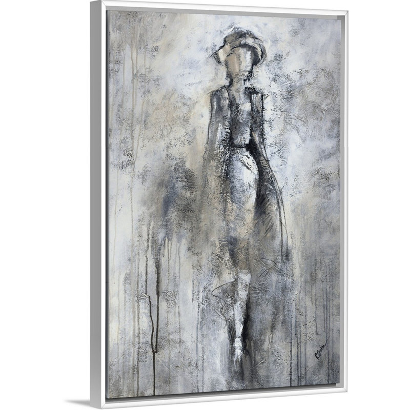 « promenade iii », peinture sur toile, H 31,7 po x l 21,7 po x p 1,75 po, Cadre flottant blanc