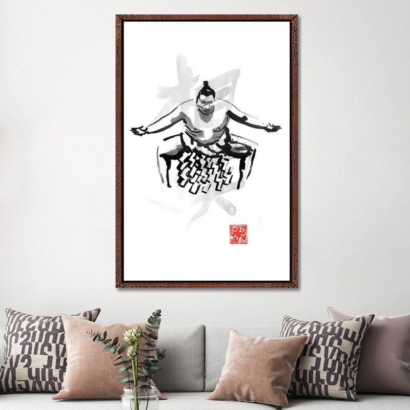 Sumo by Péchane - Painting on Canvas, Classic Brown Wood Framed, 152.5 cm H x 101.5 cm W