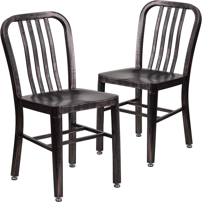 Anietra Slat Back Commercial Chair - Modern Metal Galvanised Steel, Black/Gold