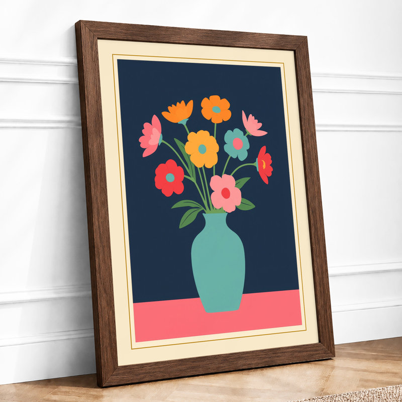 Blooms in Turquoise Modern - Framed Print, A4 - 29.7 x 21.0 cm, Walnut