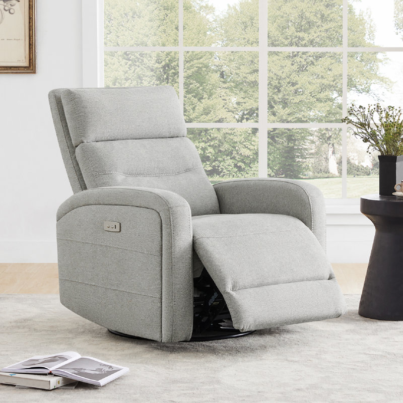 Nylie 33.3" Wide Glider Swivel Rocker Power Recliner, Dove, Single Motor