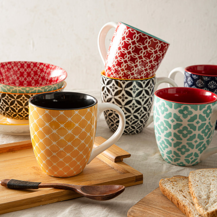 Bruntmor Ceramic Coffee Mug Set of 6 - Unique Coffee and Tea Mug Set -  Coffee Cups Ceramic