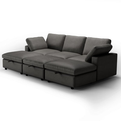 Pu Modular Sectional Sofa With Adjustable Backrest, Convertible L/U-Shaped Sleeper Couch For Living Room, Pu Sofa Bed Modern Reversible Design by George Oliver