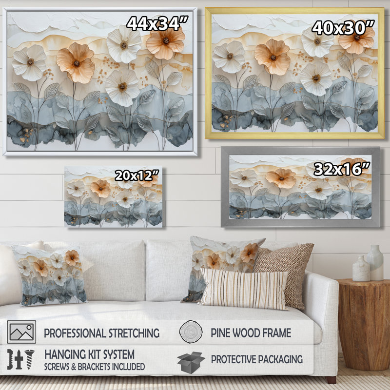 «Soft Creame Morning Glory Flowers Field I - Morning Glory», art mural, H 12 po x l 20 po, Reproduction avec cadre flottant