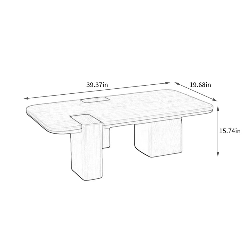 Table basse en marbre crème de style rétro, H 15,74 po x L 39,37 po x l 19,68 po