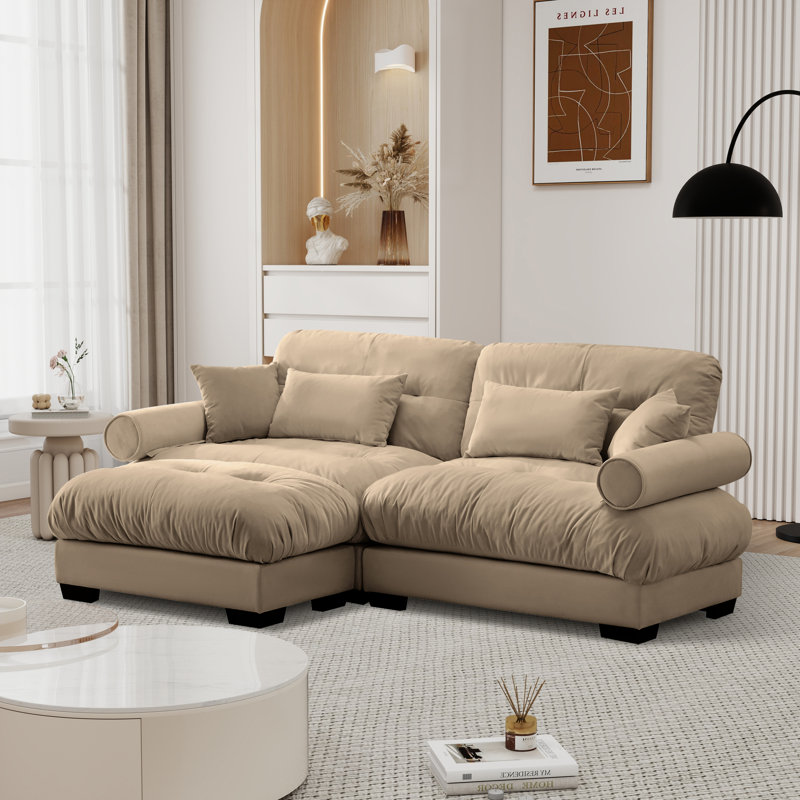 Canapé surdimensionné rembourré avec repose-pieds, Velours brun clair