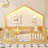 Full Floor Bed with High Rails, Wooden Montessori Bed with LED Light for Safe and Comfortable Sleep-98550013-96927920