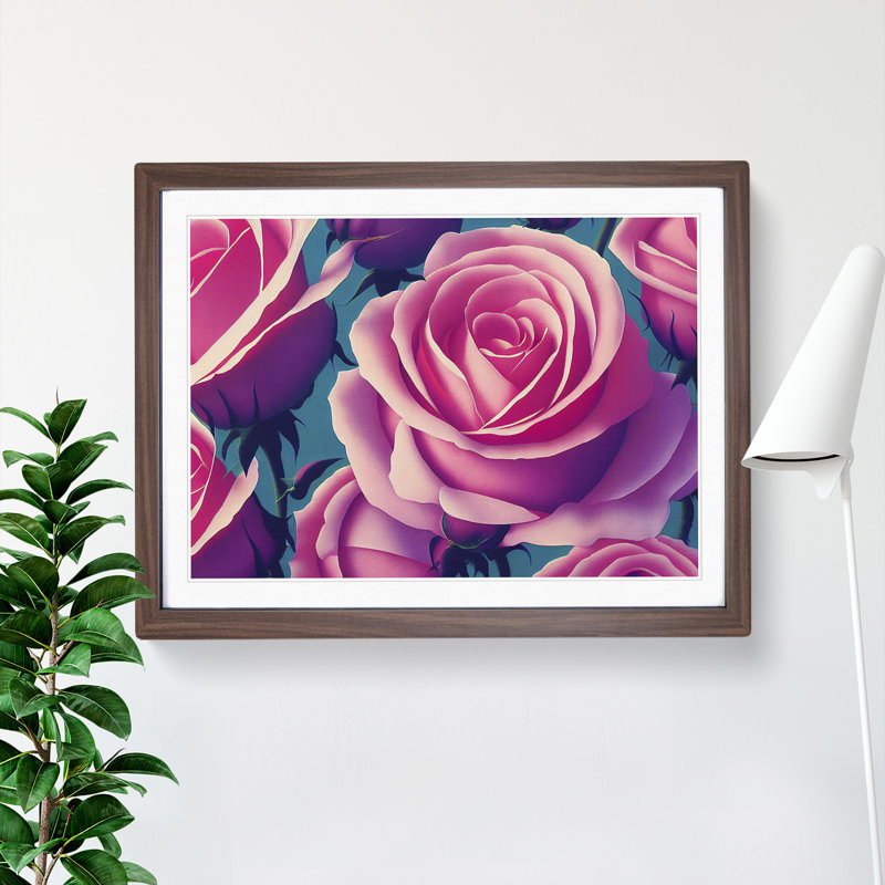 XH1022-8877X Terrific Rose Flowers - Single Picture Frame Print, 46cm H x 64cm W x 2cm D, Walnut Framed