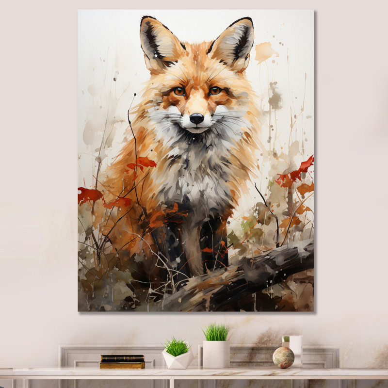 Fox Wilderness Observer - Art mural de renard pour le salon, Toile tendue, H 40 po x l 30 po x P 1,5 po