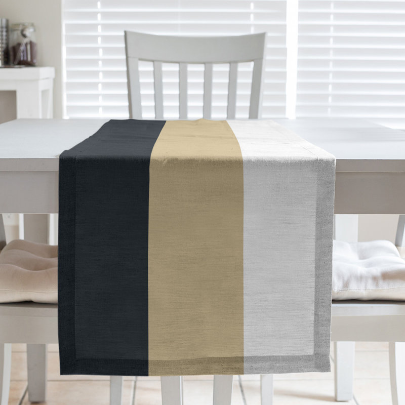 New Orleans Football Stripes Table Runner, 90" x 16", Cotton Blend, New Orleans Football Tortila/Black/White