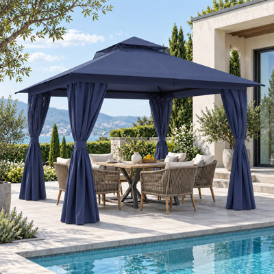 12 x 12 Ft Soft Top Patio Gazebo with 2-Tier Canopy, Mesh Netting and Privacy Curtains, Galvanized Steel Outdoor Canopy for Backyard Deck and Garden