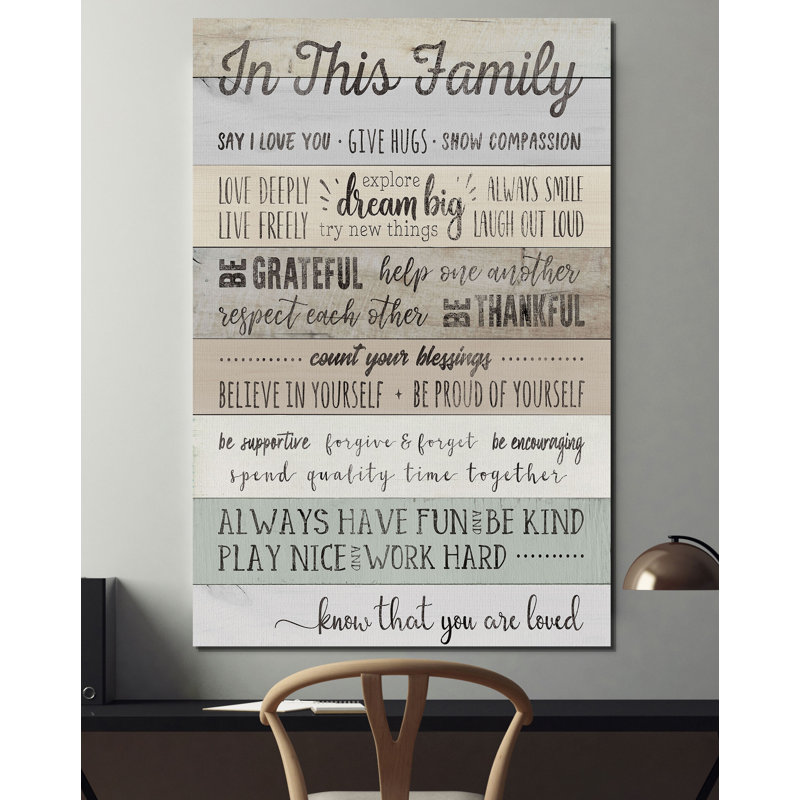 «In this Family», art textuel, H 18 po x l 12 po x 1,5 po, Toile tendue