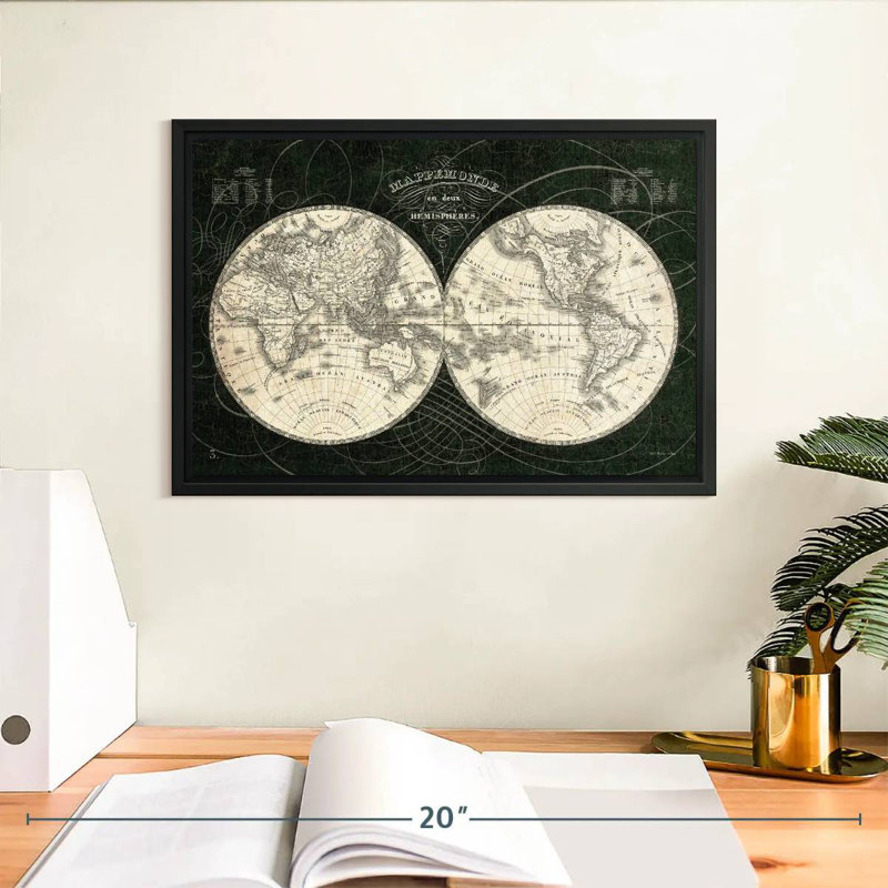 Monde français Licata noir et blanc, 37 po x 25 po, Cadre flottant noir