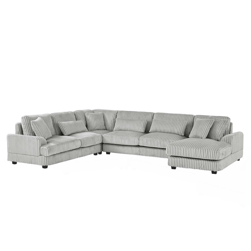 Oversized U-Shaped Sectional Sofa with Soft Corduroy and Chaise Lounge for Modern Living Room, Grey