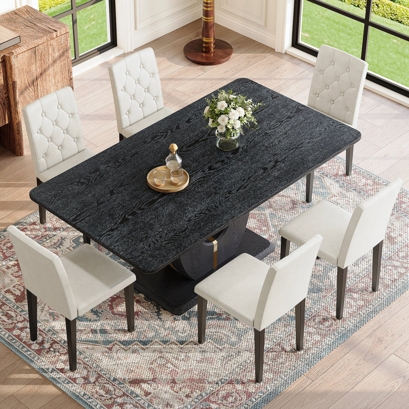 Ensemble de table à manger 7 pièces, table de salle à manger en bois moderne avec 6 chaises pour appartement, salle à manger et cuisine