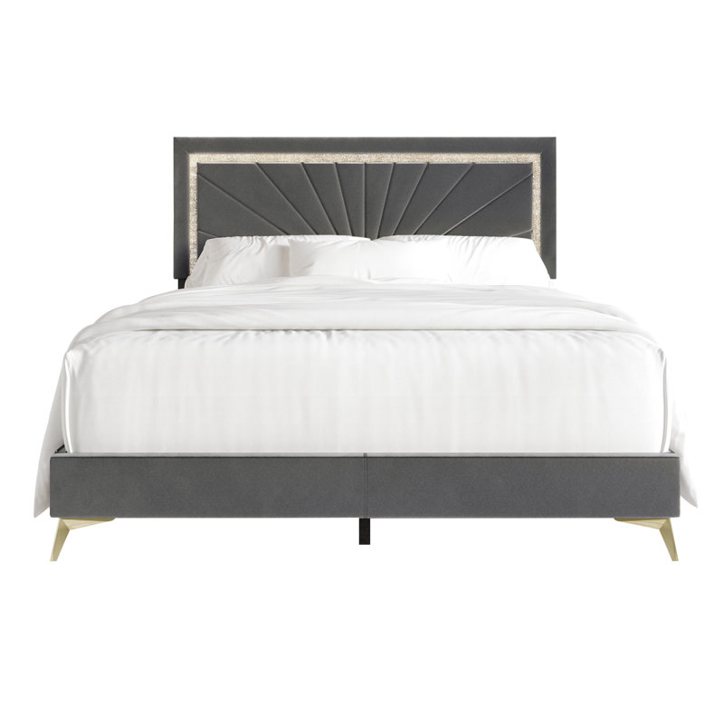 Lit tapissier standard Soufian, Gris clair, Très grand