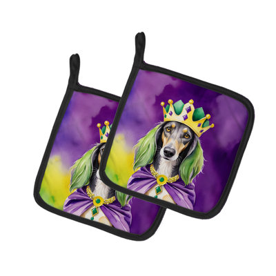 Saluki King of Mardi Gras Pair of Pot Holders
