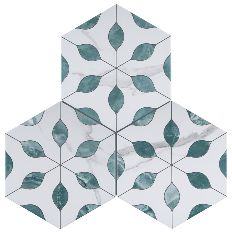 Hexagone d'Alicante 7,88 po X 9,45 po Carrelage mural et de plancher en porcelaine mat, Vert Esmeralda