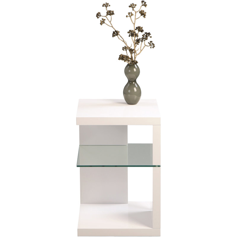Alleman Side Table with Storage, Glossy White