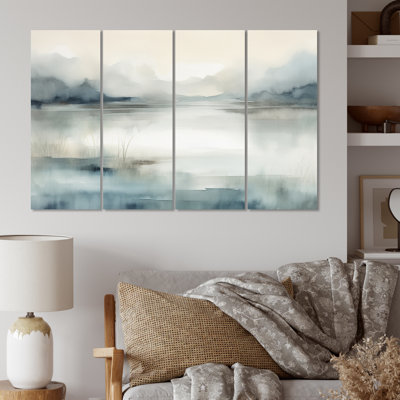 " Misty Lake Tranquility Retro Watercolor II " 4 - Pieces
