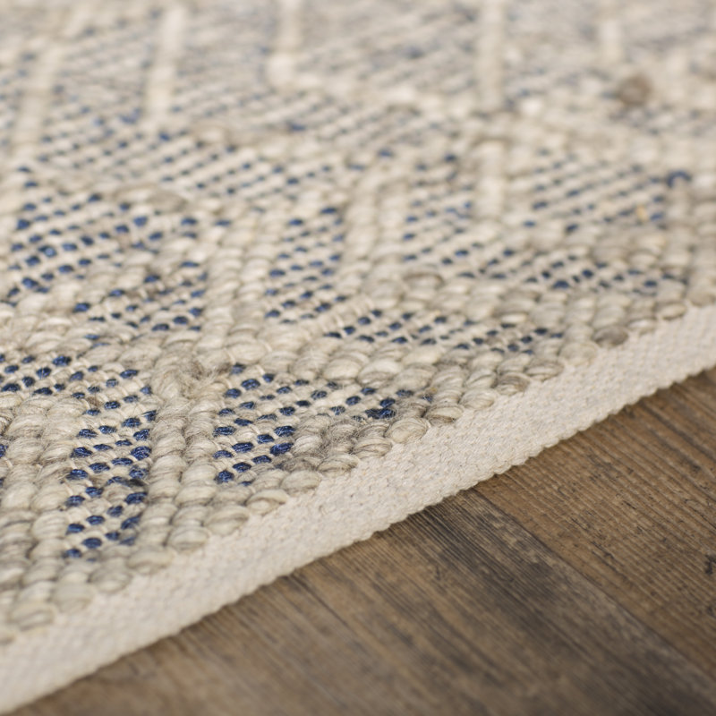 Tapis beige / cobalt / gris clair tissé à plat à la main Jacksonville, Tapis de couloir 2 pi 6 po x 8 pi