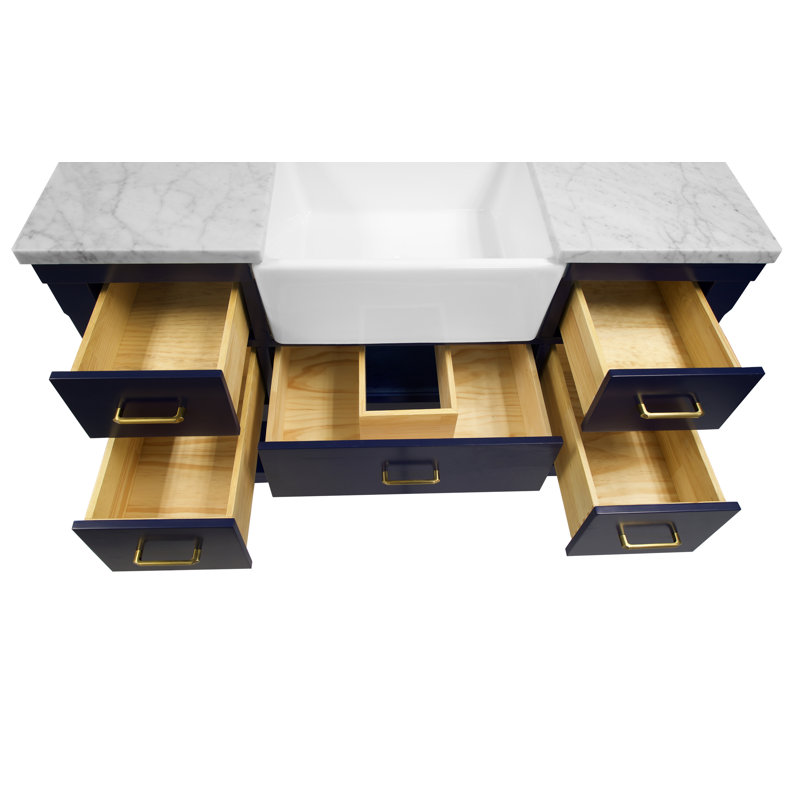Ensemble de meuble-lavabo simple 48 po avec armoire bleu royal et comptoir en marbre de Carrare Zasha, Marbre de Carrare
