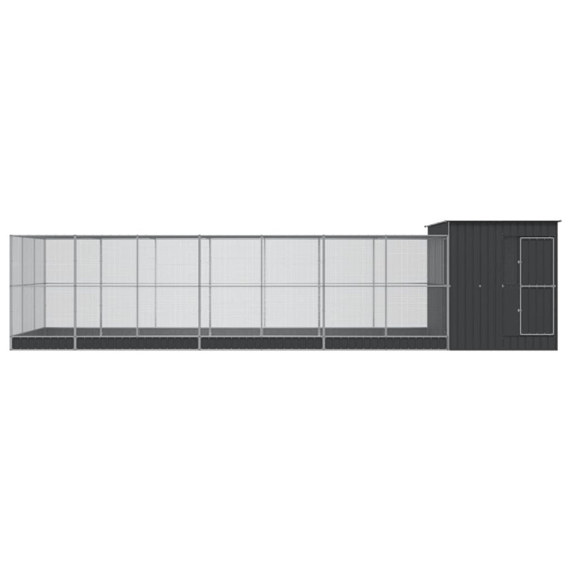 Volière avec extension en acier argenté, H 85 po x l 358,7 po x P 119,3 po