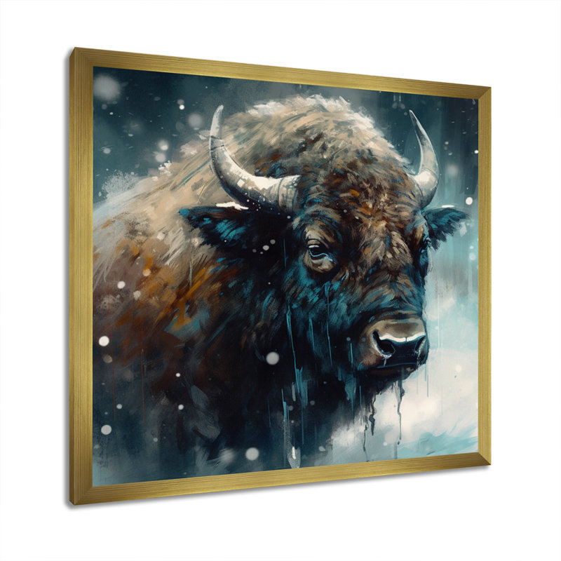 Bison Portrait In The Wild III - Buffalo, art mural, H 36 po x l 36 po, Cadre doré