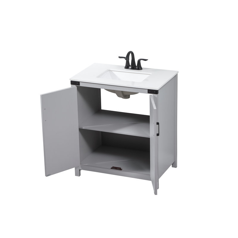 Gray Oak Freestanding Single Bathroom Vanity with Ceramic Sink