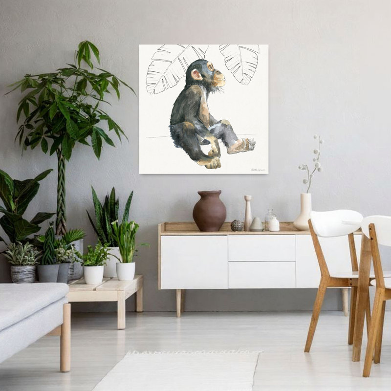 Doux animaux II, art animalier singe contemporain, H 36 po x l 36 po