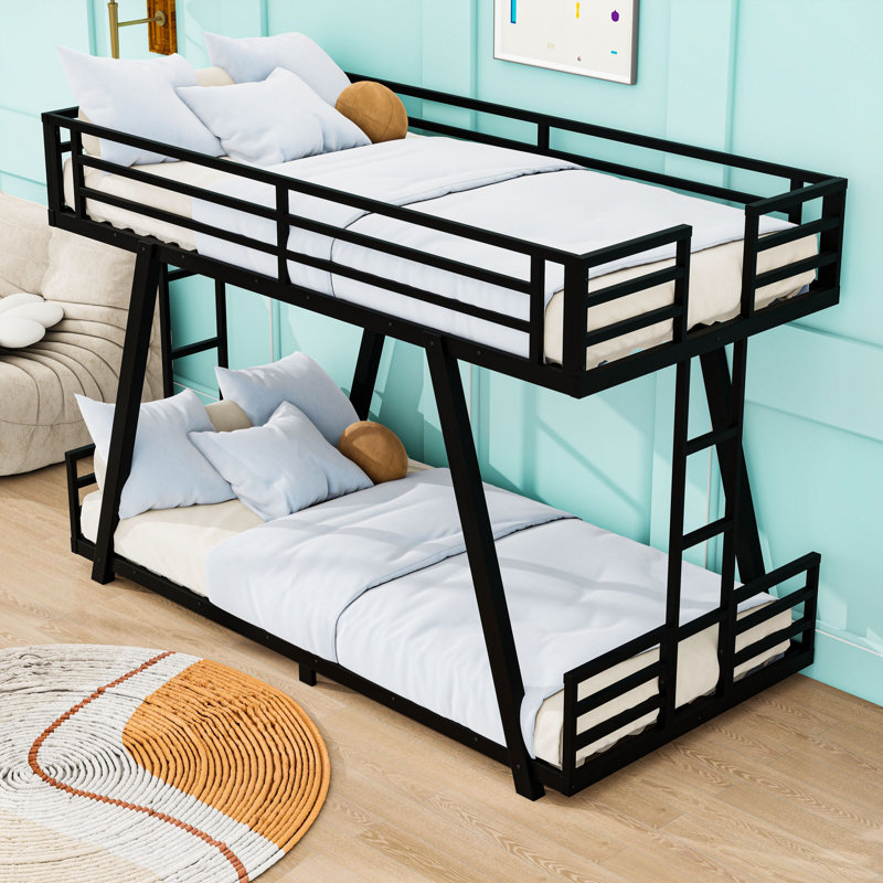Metal Bunk Bed with Dual Ladders, Twin XL Over Twin XL