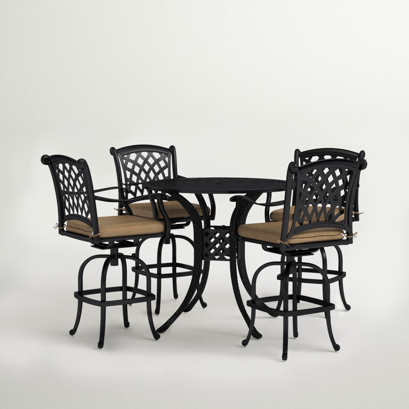 Ensemble de bar de patio 5 pièces avec coussins et table de bar ronde 42 po Channahon