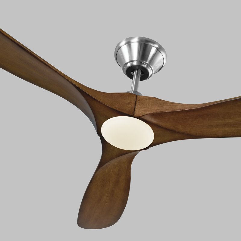 LED Downrod Ceiling Fan, Brushed Steel with Dark Walnut Blades, 52 inches