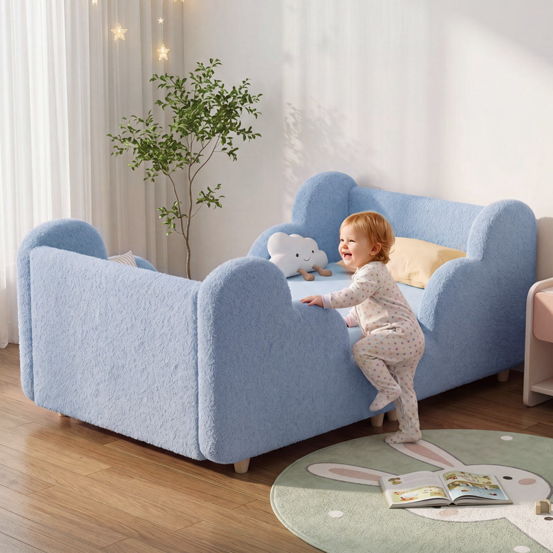 Lit nuage pour tout-petits (2 à 7 ans) - Lit de garde-corps amovible en velours (blanc / rose / gris), Bleu