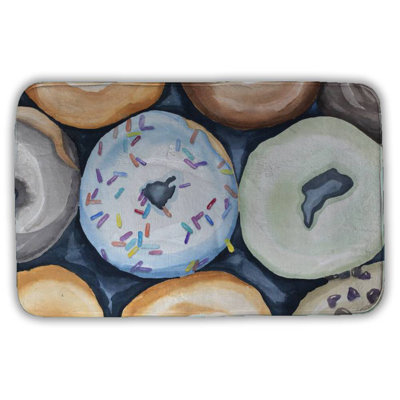 Watercolor doughtnuts with icing Bath Mat with Non-Slip Backing - Quick Dry Memory Foam Bathroom Rug - Absorbent - Modern Plush Spa-Style - Machine Washable