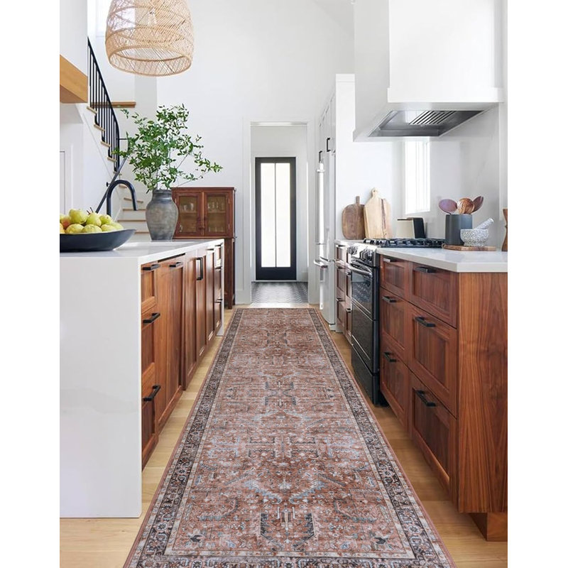 Tapis contemporain à tissage plat Terra résistant aux taches et lavable à la machine, Tapis de couloir 2 pi 6 po x 7 pi