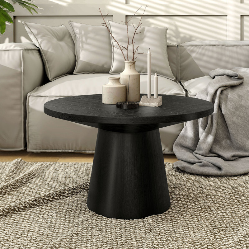 Astromeritis 29"W Round Pedestal Coffee Table, Black Wood, 29" W x 29" D