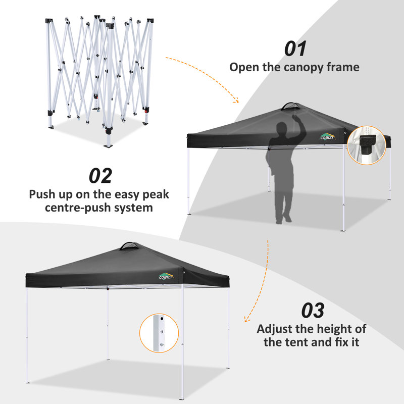 10 Ft. W X 10 Ft. D Steel Pop-Up Waterproof Canopy Tent Ez Outdoor Patio Market Backyard Canopy, Black