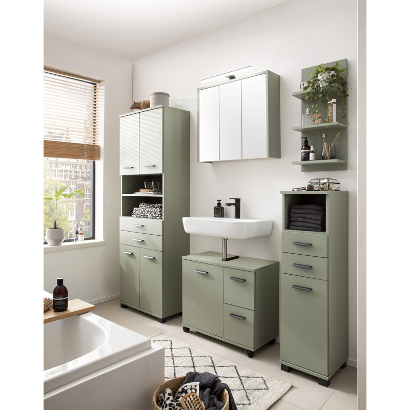 Hafley Freestanding Bathroom Cabinet, Pistachio/Matte Black