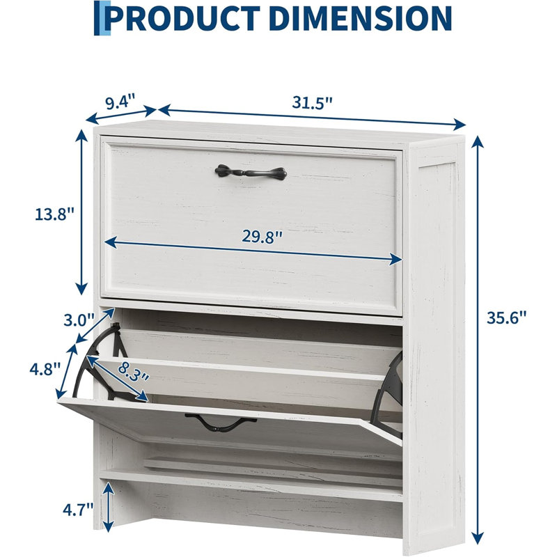 36 Pair Shoe Storage Cabinet, White Wood