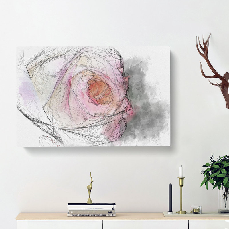 Pink Tipped Rose - Wrapped Canvas Painting, 50cm H x 76cm W x 3cm D