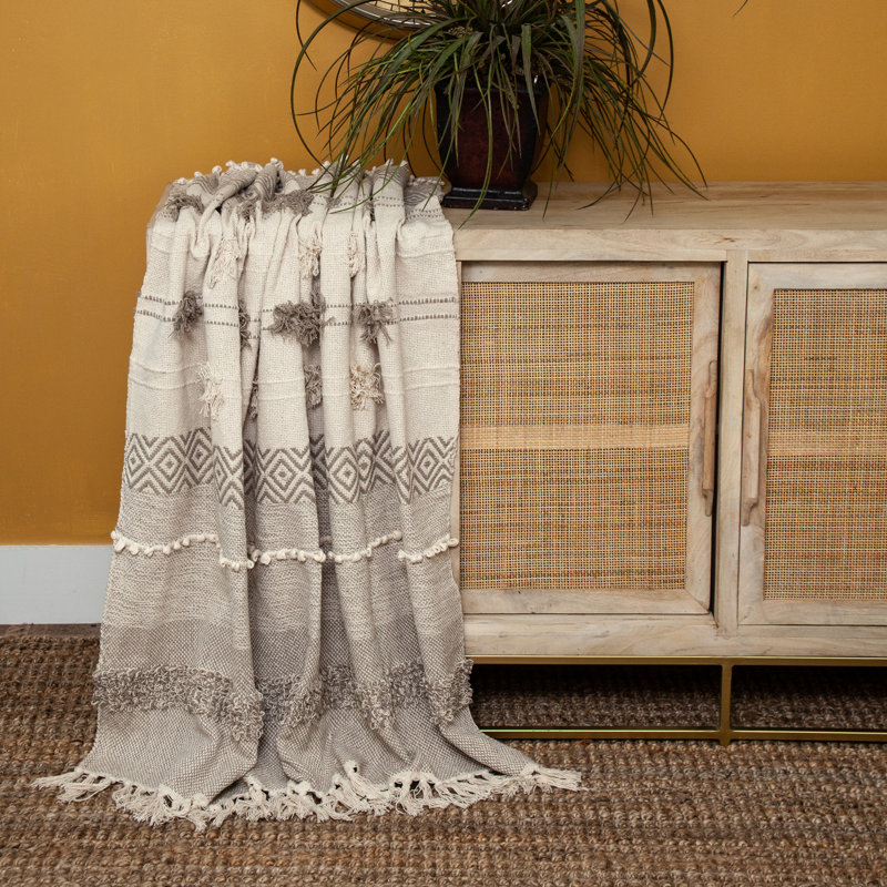 Neil Eclectic Beige 67" x 52" Wool-Blend Handloom Throw
