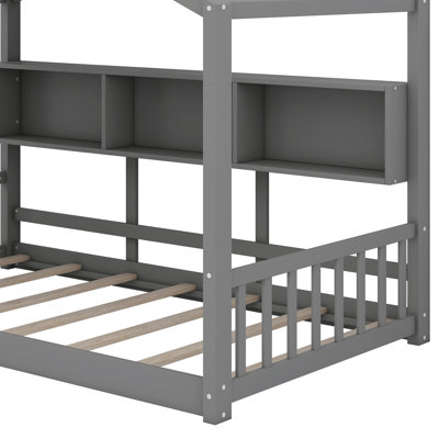 Lit sur pied avec tablette de rangement, lit maisonnette avec toit