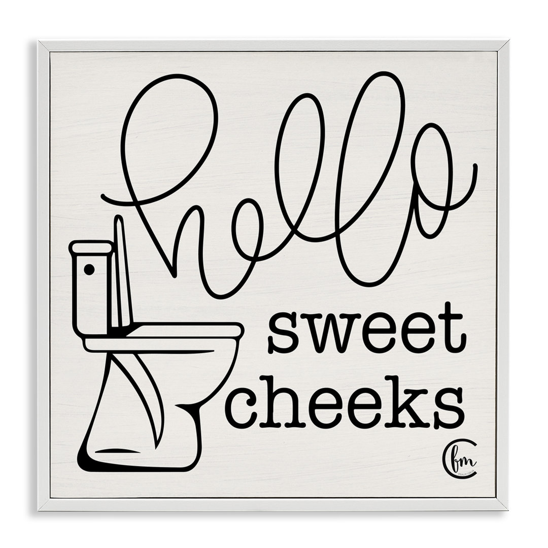Toilet Hello Sweet Cheeks Black and White Curly Script Cursive by Penny Lane Publishing - Textual Art on Canvas Wade Logan® Frame 