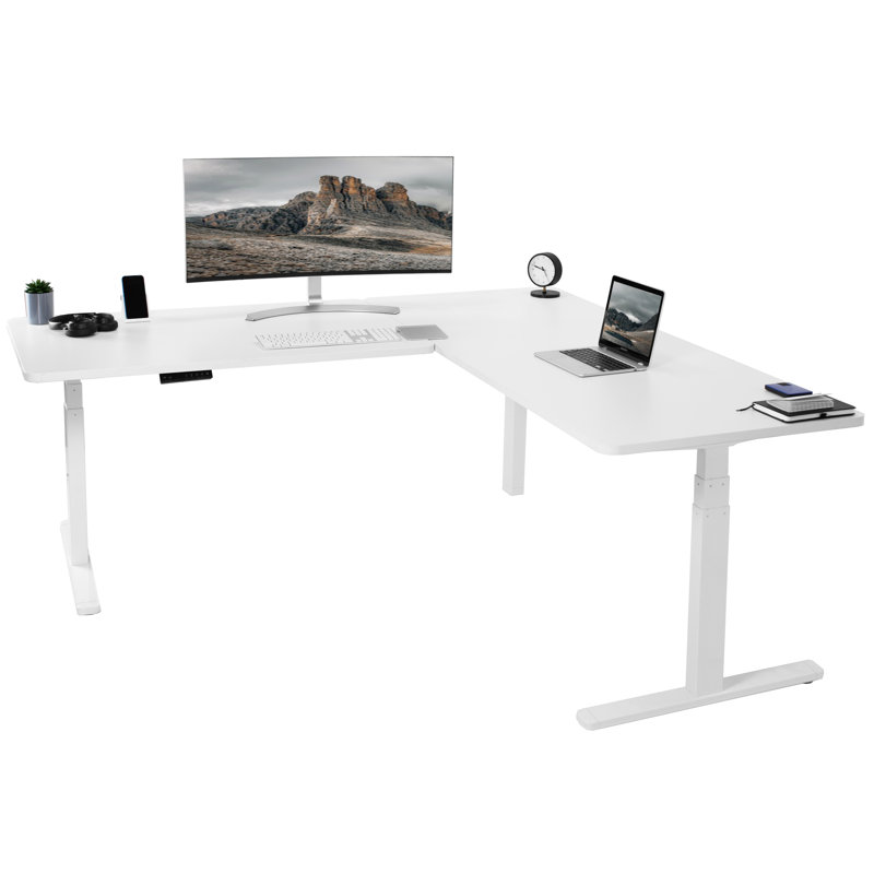 Bureau en coin VIVO Electric 77 po x 71 po, série 3E7B, Blanc