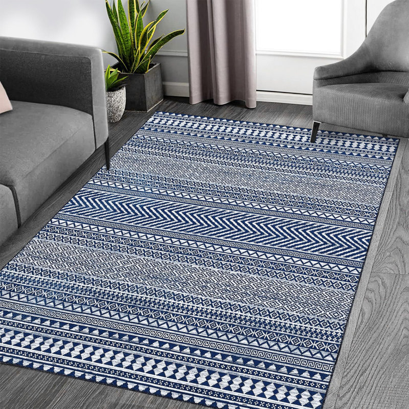 Washable Rug Moroccan Farmhouse Area Rug Non-Slip Stain Resistant, Rectangle 5' x 7'
